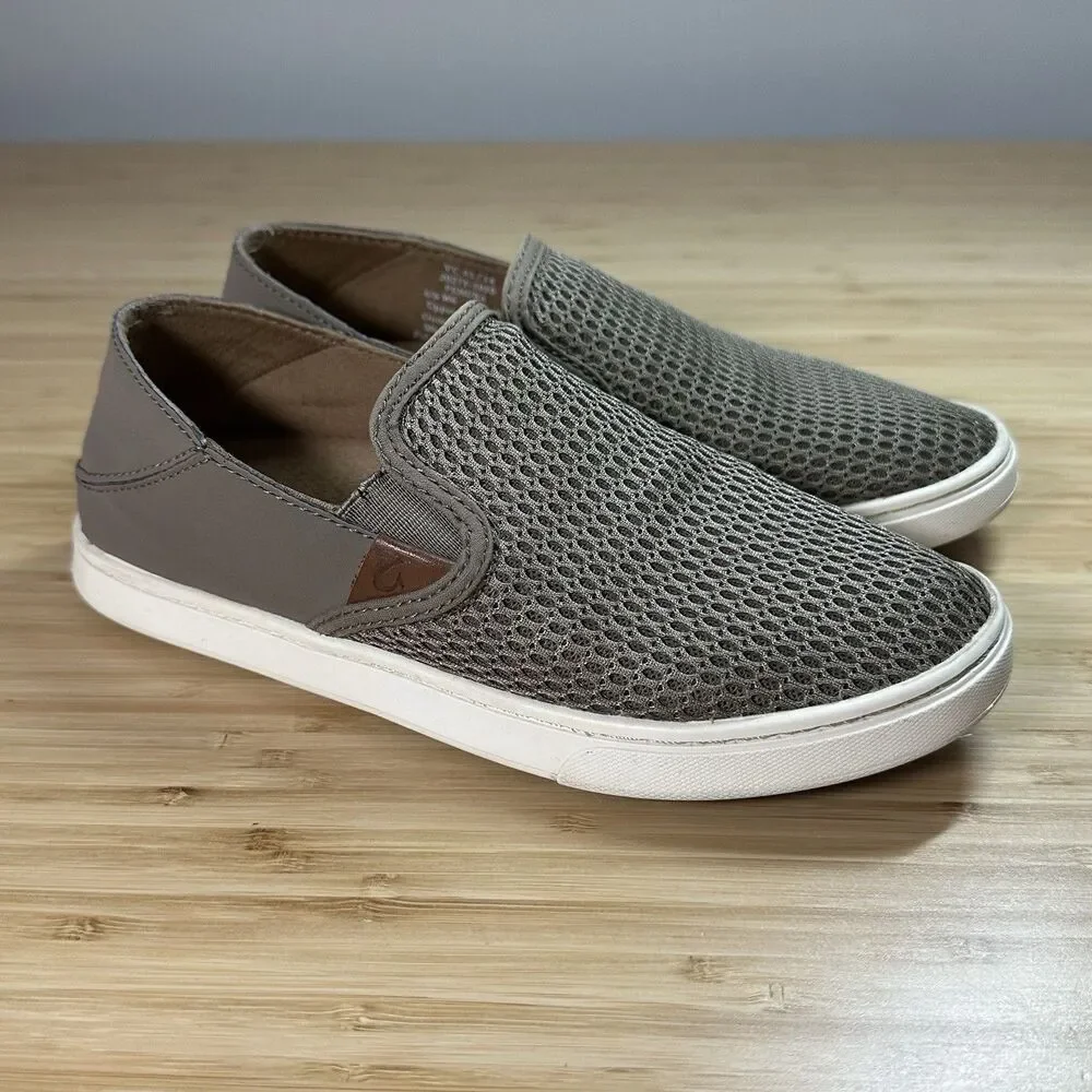 OluKai Pehuea Mesh Loafers Women Slip On Size 6 Gray Comfy Breathable Hawaii